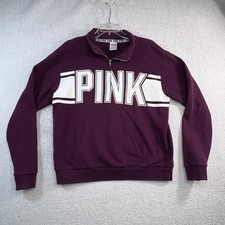 PINK Victoria's Secret Quarter Zip Pullover Sweatshirt Burgundy Women L Large