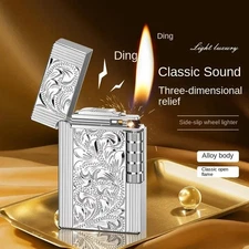 Oblique Tobacco Pipe Flint Cigarette Lighter Ping Sound Windproof Butane Gas