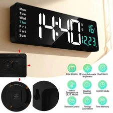 Large LED Digital Wall Clock with Date Temperature Calendar for Bedroom Desk