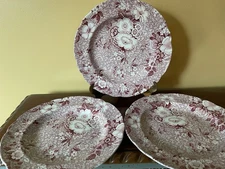 3 Of The Spode Archive Collection  "Primula" Luncheon Plates 9 1/2” Red