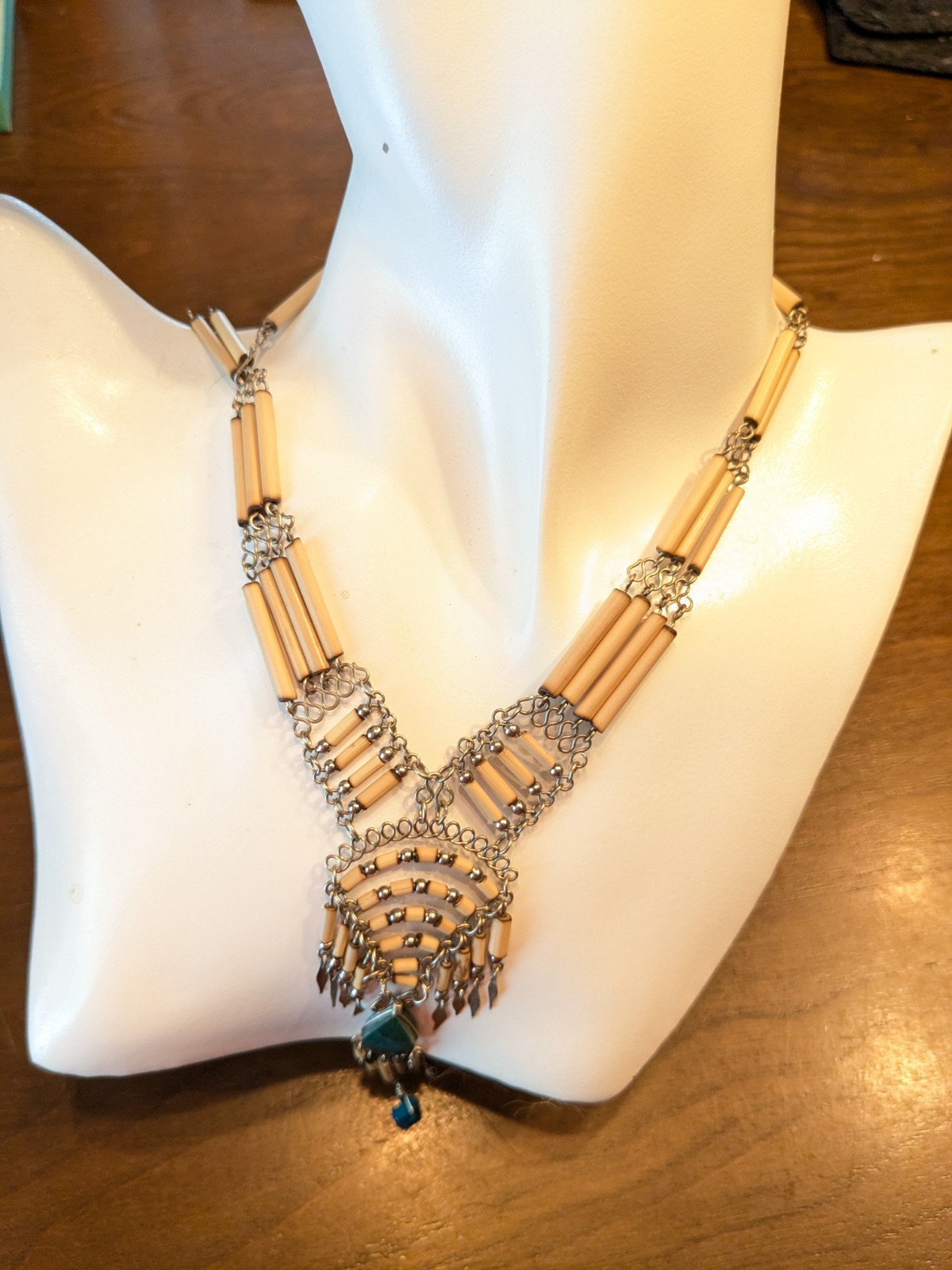 Peruvian Bamboo & Malachite Statement Necklace - image 5