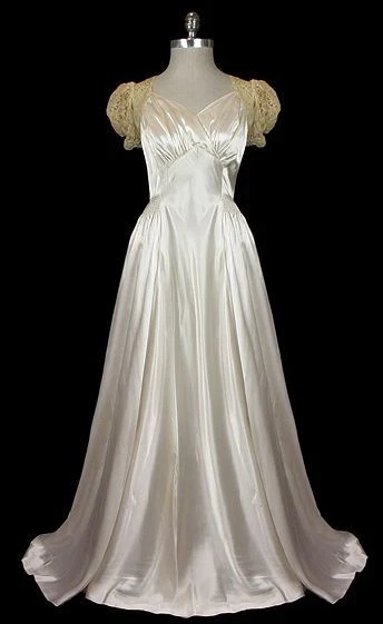 Vestido de novia vintage satinado manga corta largo completo fruncido corsé vestido de novia Foto 2 de 4