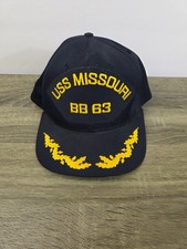 Vintage USS Missouri BB-63 "Mighty Mo" Snapback Hat Cap Men's Navy Blue USA Made