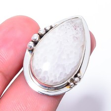 White Scolecite - India Gemstone 925 Sterling Silver Jewelry Ring s.6 Sku7