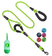 5 FT Heavy Duty Double Handle Dog Leash Reflective Rope Green for All Dogs