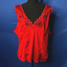 Vtg Womens Red Satin Lace Camisole Top Sz XL Dainty Romantic Coquette Date Night