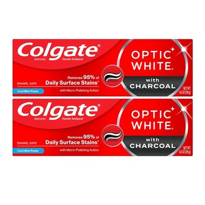 Colgate Optic White Cool Mint Paste  with Charcoal Toothpaste 4.2oz (Lot of 2)