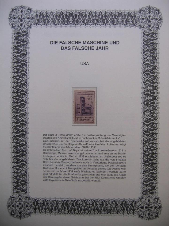 Irrtümer auf Briefmarken / USA 1939 Sc# 857 Mi 453 : Stephen Daye Press) - Bild 1 von 1