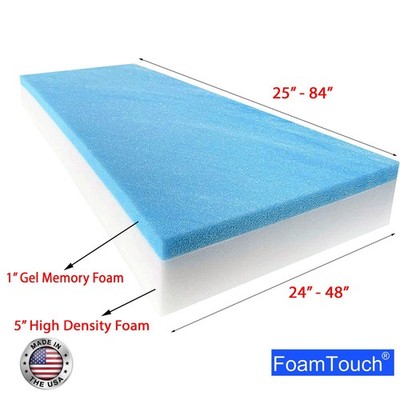 FoamTouch 6'' Gel Memory Foam RV Mattress Custom Cut 24-48 Wide 25-84 Long White