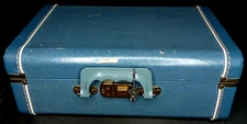 VTG Mid Century Modern Blue Hard Shell Suitcase Travel Luggage Carry On With Key
