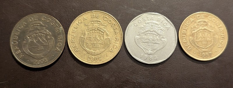 Costa Rica 4 Coins Set 20, 100, 500, 500 Colones World Coins