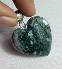 Natural Moss Agate Gemstone Heart Pendant Handmade Jewelry Free Shipping