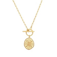 Dainty Cross Medallion Pendant Chain Necklace 18K Gold Plated Oval Choker Fashio