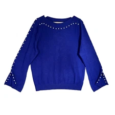 Monroe & Main Sweater XL Royal Blue Pearl Bead Boatneck Split Cuff Cocktail NEW