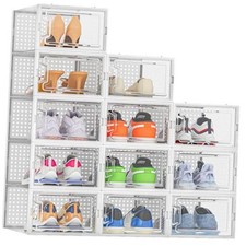 Shoe Storage, 12 Pack Shoe Organizer for Closet, Shoe Boxes Clear L White