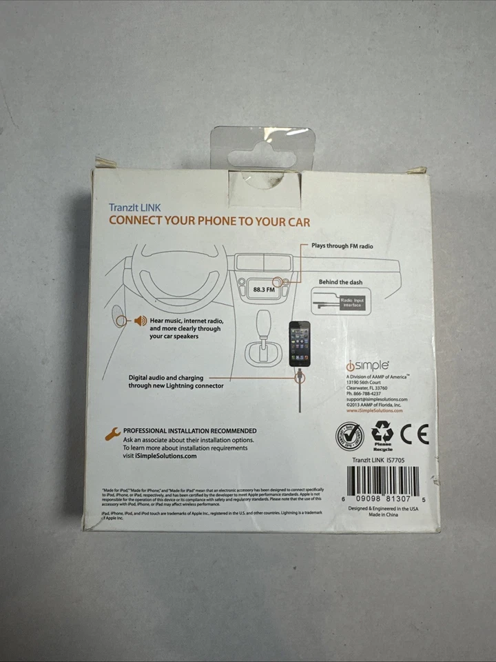 iSimple IS7705 Link Lightning Interface Adapter For FM Radios IPHONE Untested - Image 3 of 3