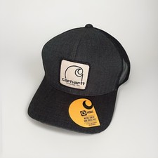 Carhartt Men's Hat Canvas C Patch Black/Gray Mesh-Back Adjustable Fit Cap.