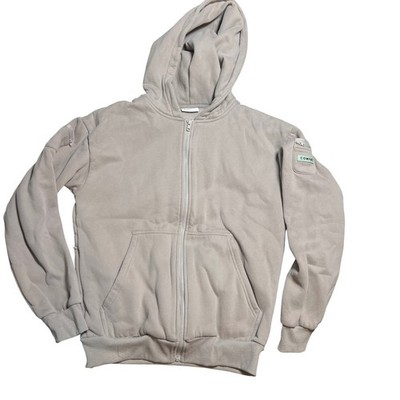 Comfrt Women Zip Up Hoodie Taupe Utility Sleeve Pocket Fleece Sweatshirt Small