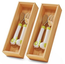 Bamboo Kitchen Drawer Organizer Boxes 9" x 3" Stackable Wood Silverware