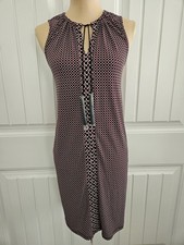MK Michael Kors garnet Geomtric Print Keyhole Neck tasseled slinky dress Sz M