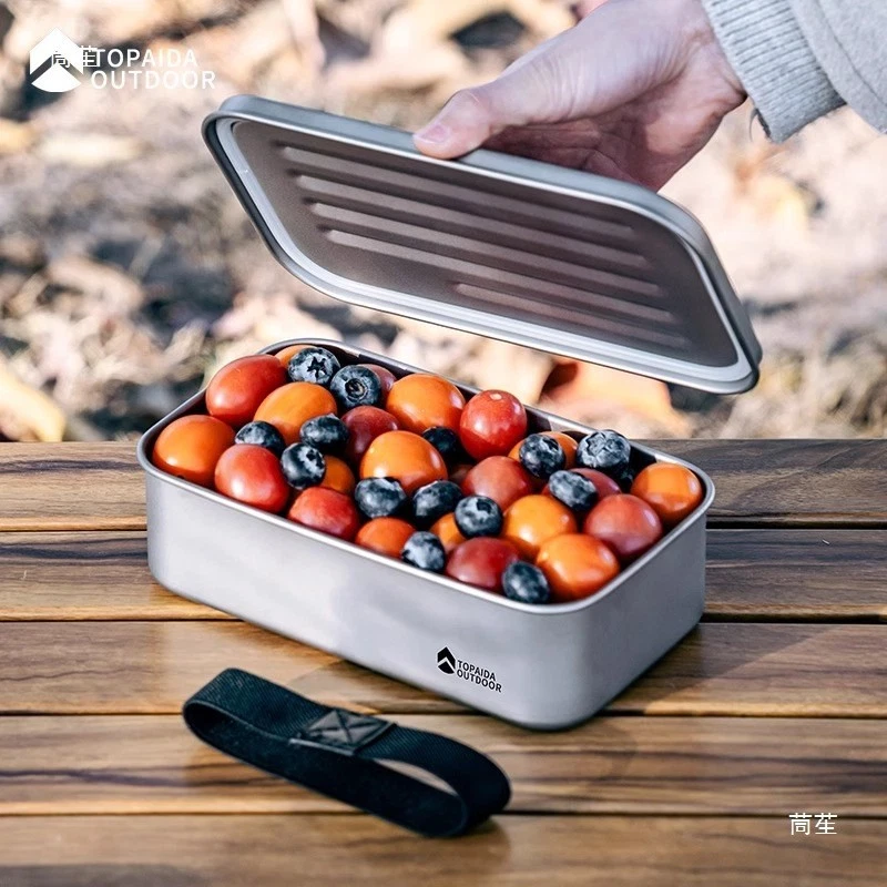 Outdoor Camping Fishing Cookware Mess Kit 900ml Gray Titanium Lunch Box Mess Tin - Image 3 of 4