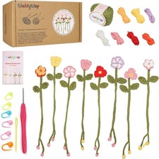 Crochet Kit for Beginners - 8 Flower Bookmarks with Video Tutorials
