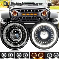 Pair Newest 7in Round Led Headlights Drl Hilo H4 For Jeep Wrangler Jk Tj Cj Lj