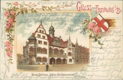 Postcard Freiburg Breisgau new town hall university 1901 (no. 932)