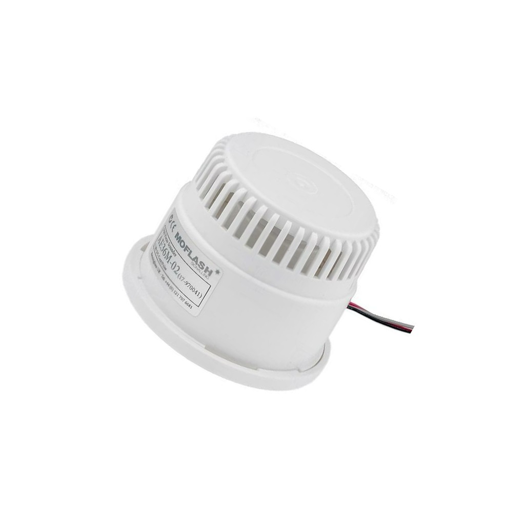 AE36M-02: Acoustic Buzzer 6-28VDC 100dB AE36 IP30 White MOFLASH SIGNALLING