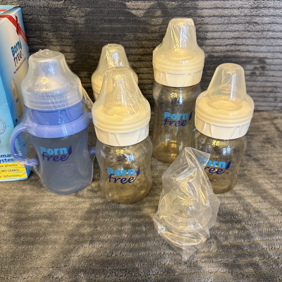 Garrafa Born Free BPA FREE Conjunto Inteligente Seguro NOVO COFRE CAIXA ABERTA 5 Garrafas + Bico - Imagem 2 de 4