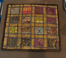  2 Indian Cotton Patchwork Pillow Case Covers - Hand Embroidered 16" X 16" 