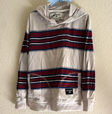 Billabong Boys Striped Pullover Hoodie Long Sleeve White/Red/Blue Size M