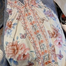 Floral Butterfly Chemise Nightgown Sleeveless Tie Neck Cream Pink Blue V-Neck