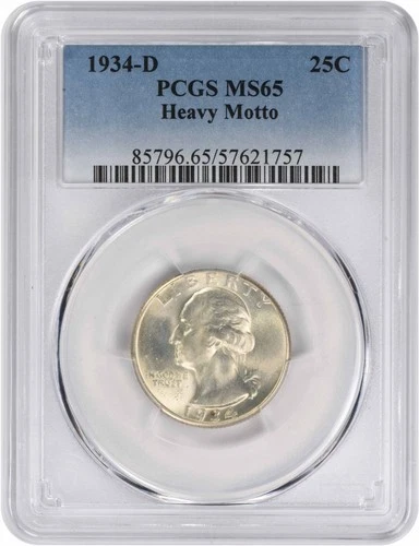 1934-D Washington Silver Quarter Heavy Motto MS65 PCGS
