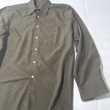 Van Heusen 16 34/35 Wrinkle Free Green Solid Long Sleeve Dress Shirt Polyester