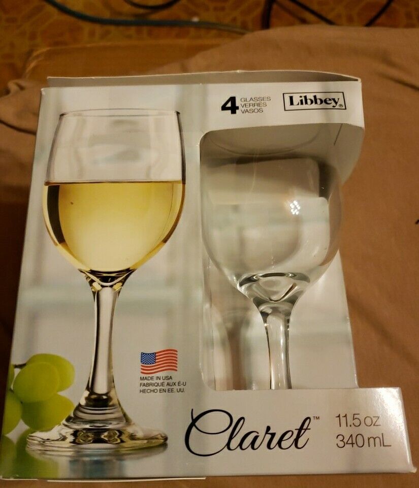 New In Packaging Libbey Glass Claret Set Of 4 Wine Glasses eBay