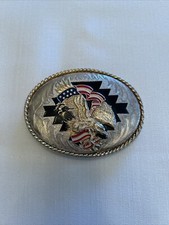 United States American Flag Patriotic Bald Eagle Gold Tone IVAN Belt Buckle