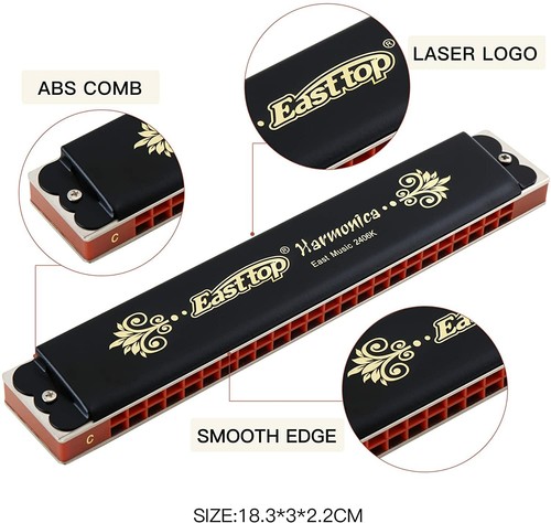 EASTTOP T2406K 24 Holes Tremolo Harmonica Key of C Tremolo Mouth Organ Harmonica - Picture 2 of 10