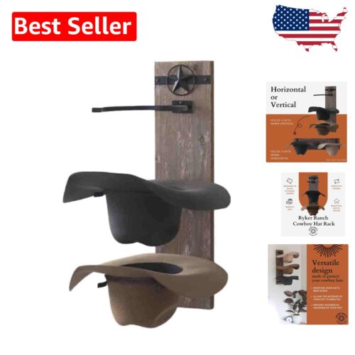 Rustic Cowboy Hat Rack for Wall – Versatile Wooden and Metal Hat Organizer