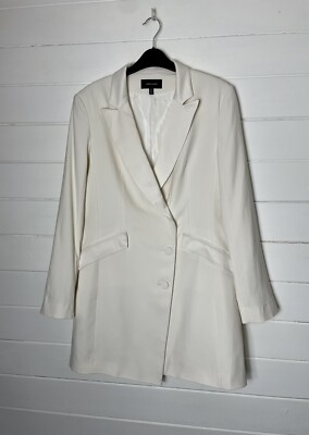 🤎 Karen Millen Ivory Cream Longline Crepe Jacket Blazer Mini Dress 12 40  UK
