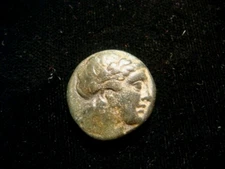 SELEUKIDS. ANTIOCHUS I. 280-261 BC. AE 18. Apollo. Tripod w countermark Anchor.
