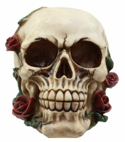 Day of The Dead Red Rose Vine Skull Figurine DOD Floral Sugar