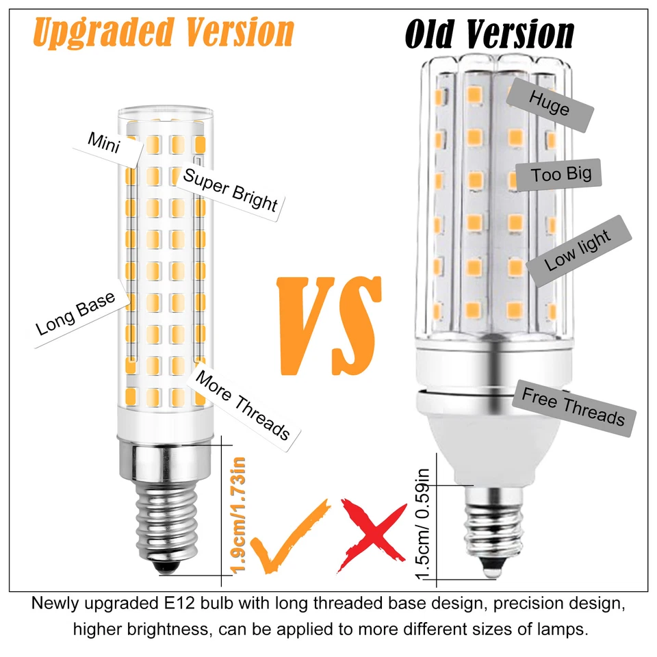 E12 Candelabra LED Bulb Dimmable 10W 120V 1100LM 96-2835 Ceramics Light T2896F60 - Image 3 of 4