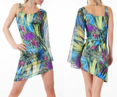 SeXy Miss women's chiffon mini dress one shoulder party evening dress 34/36/38 colorful
