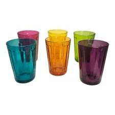 Vtg Paneled Juice Glasses Set of 6 Jeweltone 6oz Multicolered 3.75" MCM Tumbler