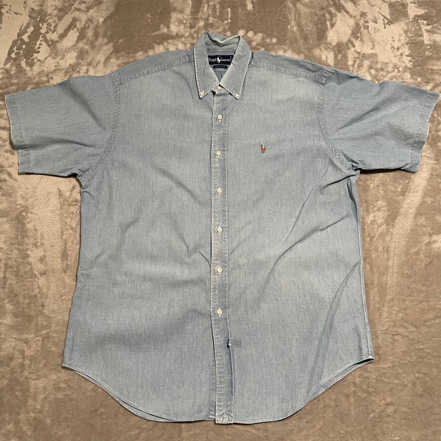 Ralph Lauren Shirt Mens Large Blue Denim Chambray Short Sleeve