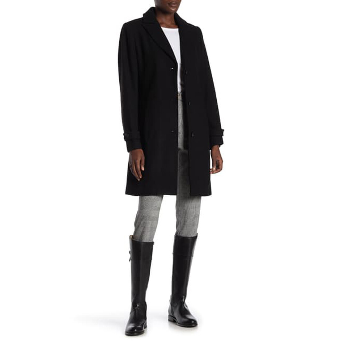 Полушерстяное пальто Vince Camuto с пиковыми лацканами черное большое 21190₽