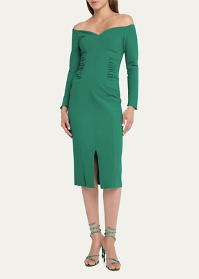 NWT Chiara Boni La Petite Robe Dosai Ruched Dress 10U.S./46IT Green MSRP$795