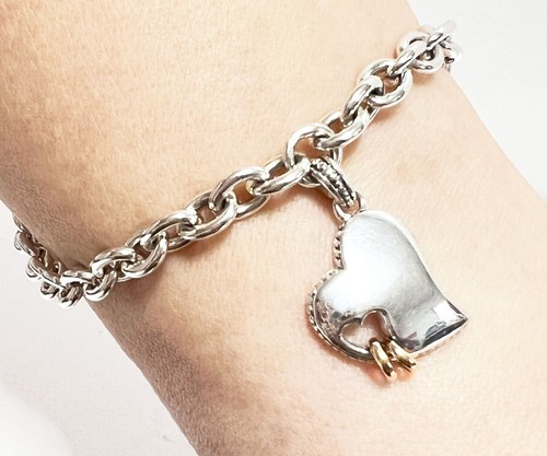 SCOTT KAY 7.5" 16g Sterling Silver Heart 14k Gold Rings Charm Bracelet Women NWT - Picture 12 of 14