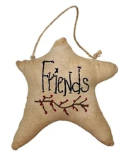 Primitive Plush Star Friends Embroidery Christmas Ornament 6” x 7”